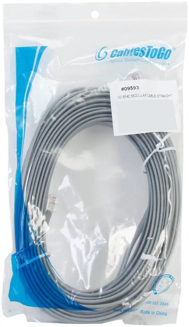 Alt view image 3 of 3 - C2G 09593 RJ11 6P4C Straight Modular Cable, Silver (50 Feet, 15.24 Meters)