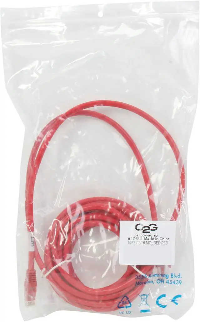Alt view image 3 of 3 - C2G 27184 Cat6 Cable - Snagless Unshielded Ethernet Network Patch Cable, Red (14 Feet, 4.26 Meters)