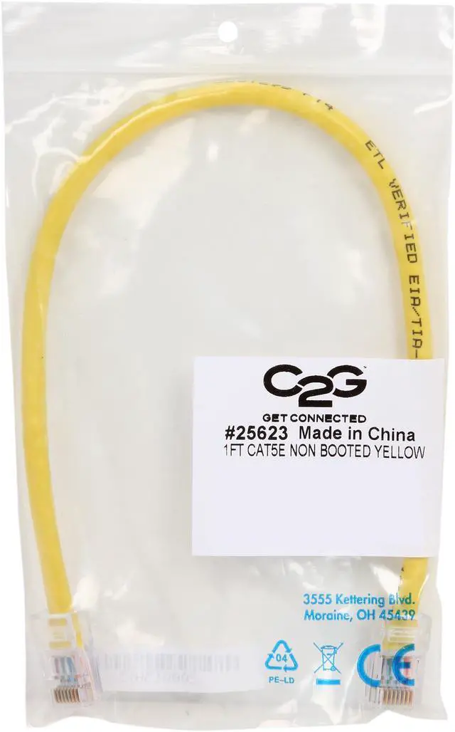Alt view image 3 of 3 - C2G 25623 Cat5e Cable - Non-Booted Unshielded Ethernet Network Patch Cable, Yellow (1 Foot, 0.30 Meters)