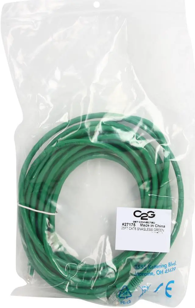 Alt view image 3 of 3 - C2G 27175 Cat6 Cable - Snagless Unshielded Ethernet Network Patch Cable, Green (25 Feet, 7.62 Meters)