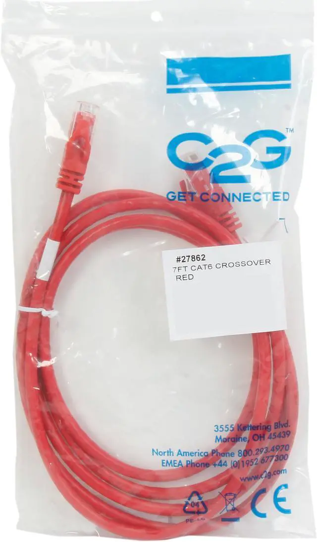 Alt view image 3 of 3 - C2G 27862 Cat6 Crossover Cable - Snagless Unshielded Network Crossover Patch Cable, Red (7 Feet, 2.13 Meters)