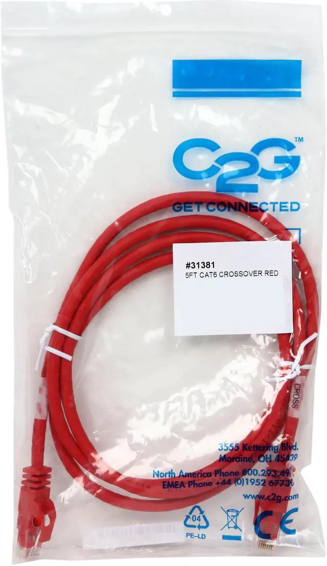 Alt view image 3 of 3 - C2G 31381 Cat6 Crossover Cable - Snagless Unshielded Network Crossover Patch Cable, Red (5 Feet, 1.52 Meters)