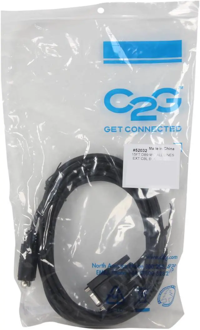 Alt view image 3 of 3 - C2G 52032 DB9 M/F Serial RS232 Extension Cable, Black (15 Feet, 4.57 Meters)