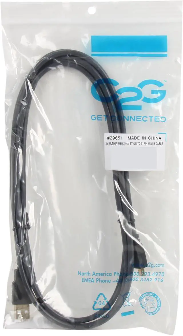 Alt view image 3 of 3 - C2G 29651 USB Cable - Ultima USB 2.0 A to USB Mini-B Male Cable, Black (6.6 Feet, 2 Meters)