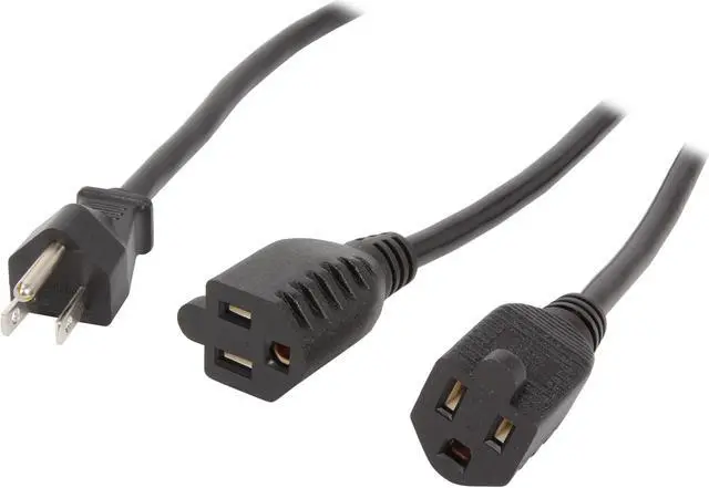 Main image of C2G 29805 16 AWG 1-to-2 Power Cord Splitter - 1 NEMA 5-15P to 2 NEMA 5-15R, TAA Compliant, Black (3 Feet, 0.91 Meters)