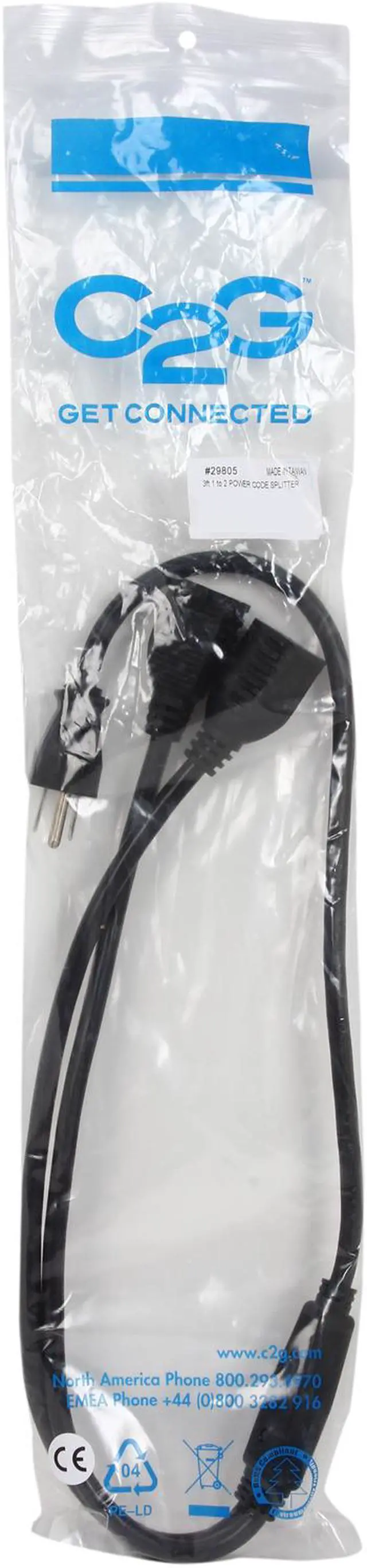 Alt view image 3 of 3 - C2G 29805 16 AWG 1-to-2 Power Cord Splitter - 1 NEMA 5-15P to 2 NEMA 5-15R, TAA Compliant, Black (3 Feet, 0.91 Meters)