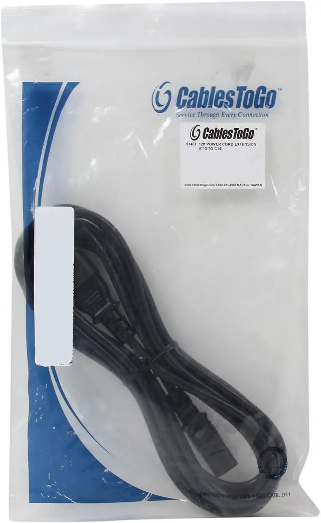 Alt view image 3 of 3 - C2G 53407 18 AWG Computer Power Extension Cord - IEC320C14 to IEC320C13, TAA Compliant, Black (12 Feet, 3.65 Meters)