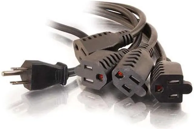 Main image of C2G 29806 16 AWG 1-to-4 Power Cord Splitter (NEMA 5-15P to 4 NEMA 5-15R) TAA Compliant, Black (3 Feet, 0.91 Meters)