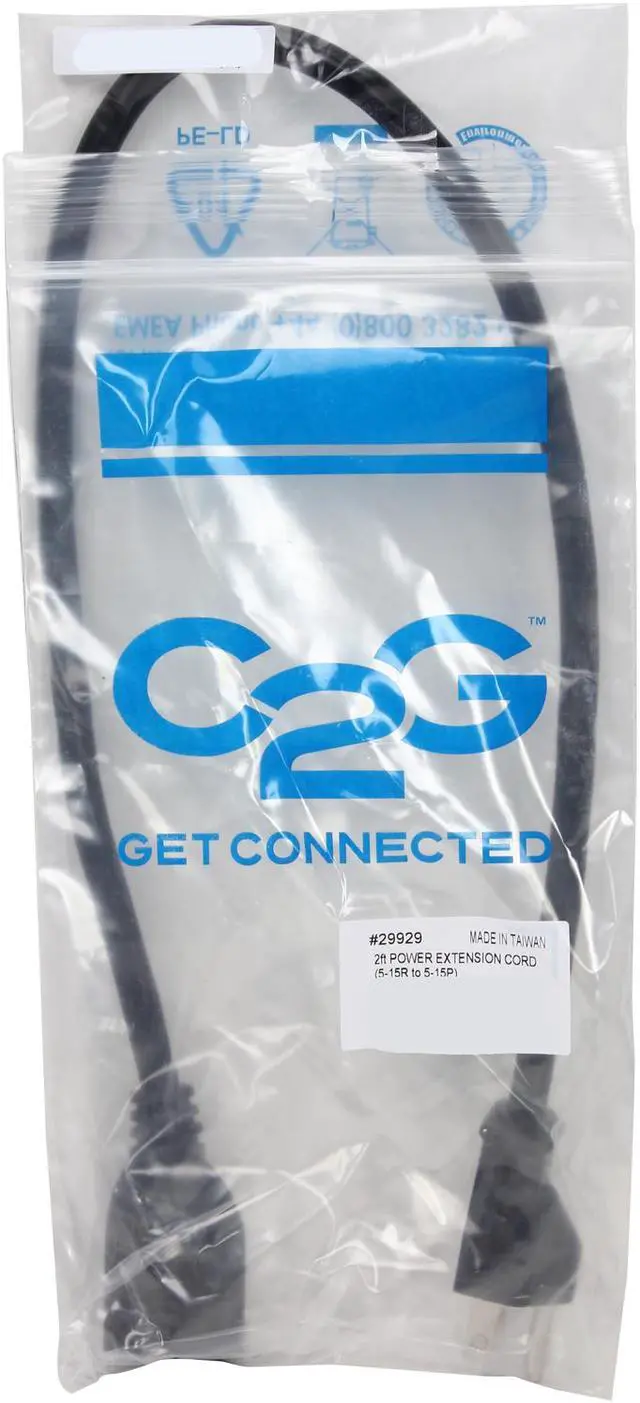 Alt view image 3 of 3 - C2G 29929 16 AWG Outlet Saver Power Extension Cord (NEMA 5-15P to NEMA 5-15R) TAA Compliant, Black (2 Feet, 0.60 Meters)