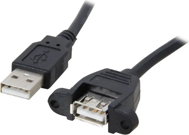 Main image of C2G 28061 Panel-Mount USB 2.0 A Male to A Female Cable, Black (1 Feet, 0.30 Meters)