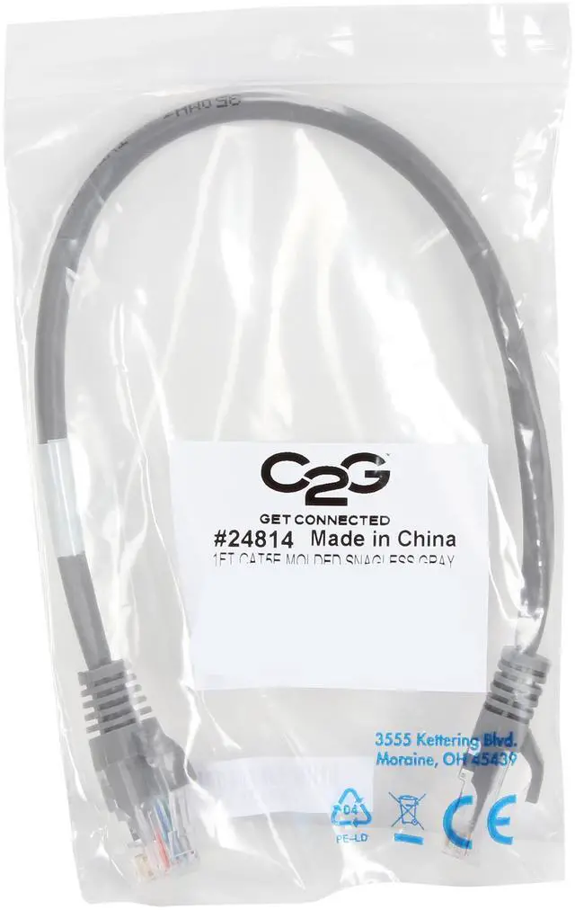 Alt view image 3 of 3 - C2G 24814 Cat5e Cable - Snagless Unshielded Ethernet Network Patch Cable, Gray (1 Foot, 0.30 Meters)