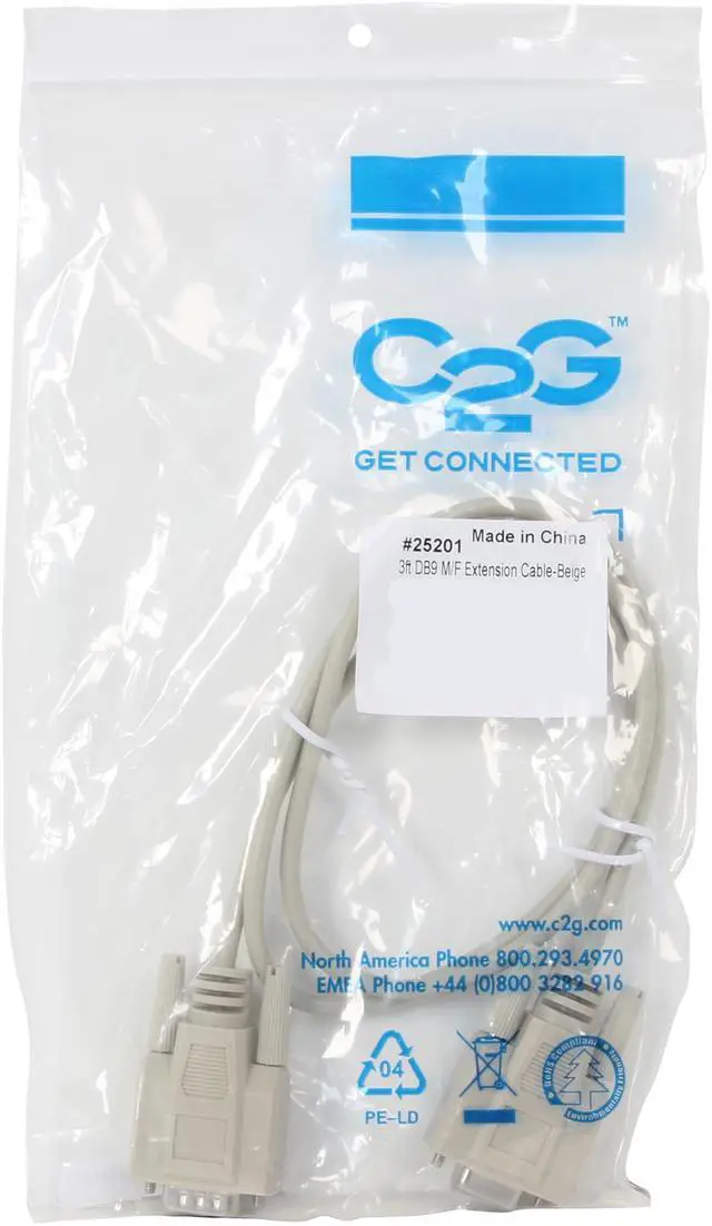 Alt view image 3 of 3 - C2G 25201 DB9 M/F Serial RS232 Extension Cable, Beige (3 Feet, 0.91 Meters)