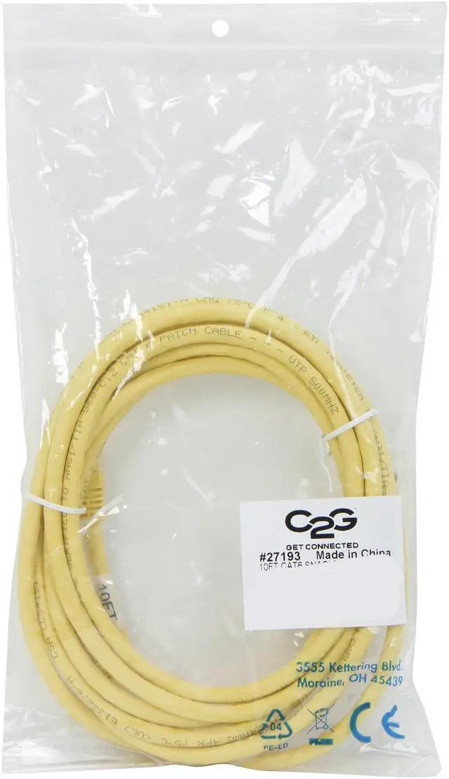 Alt view image 3 of 3 - C2G 27193 Cat6 Cable - Snagless Unshielded Ethernet Network Patch Cable, Yellow (10 Feet, 3.04 Meters)