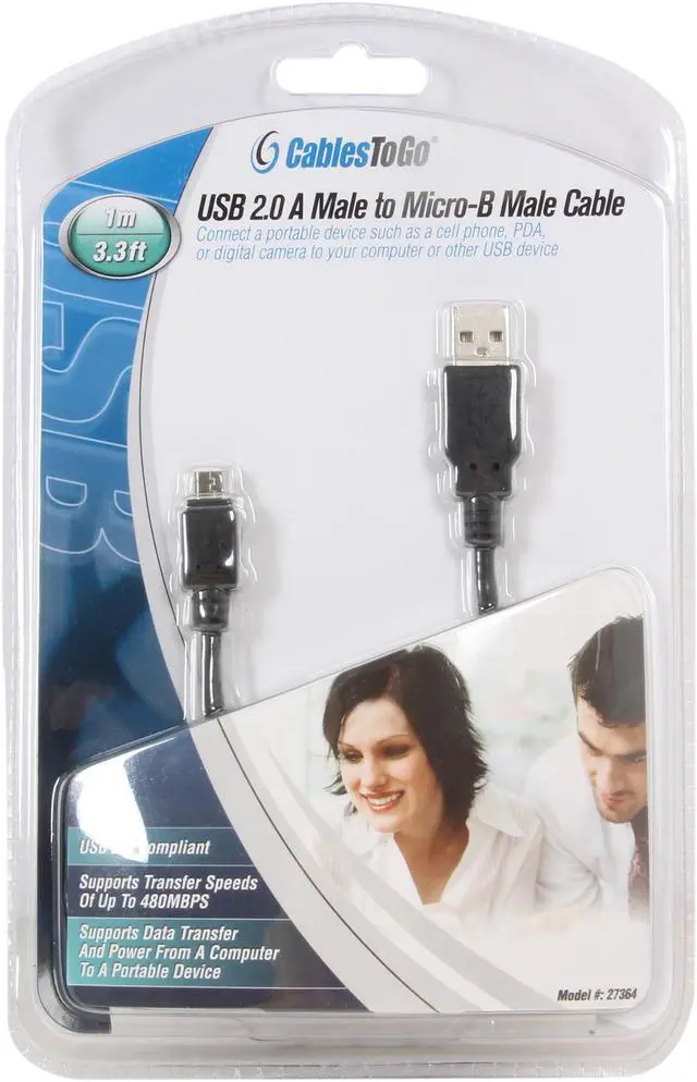 Alt view image 3 of 3 - C2G 27364 Micro USB Cable - USB 2.0 A Male to Micro-USB B Male Cable, Black (3.3 Feet, 1 Meter)