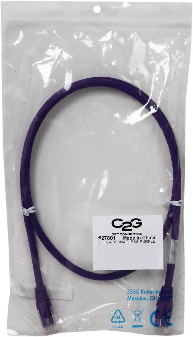 Alt view image 3 of 3 - C2G 27801 Cat6 Cable - Snagless Unshielded Ethernet Network Patch Cable, Purple (3 Feet, 0.91 Meters)