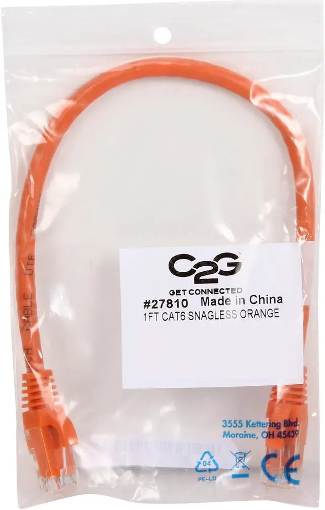 Alt view image 3 of 3 - C2G 27810 Cat6 Cable - Snagless Unshielded Ethernet Network Patch Cable, Orange (1 Foot, 0.30 Meters)