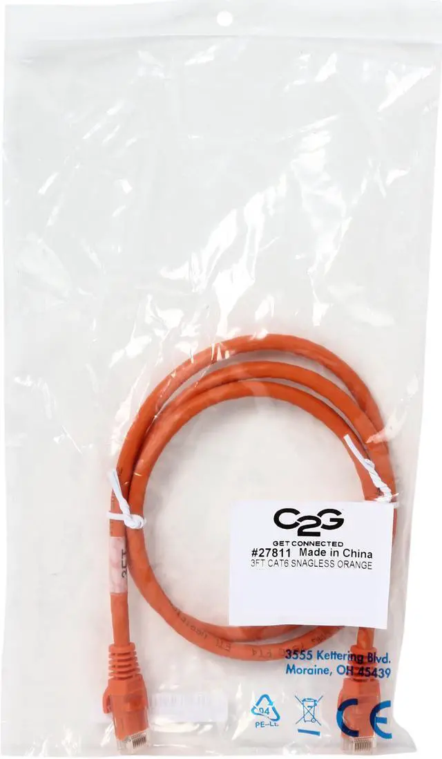 Alt view image 3 of 3 - C2G 27811 Cat6 Cable - Snagless Unshielded Ethernet Network Patch Cable, Orange (3 Feet, 0.91 Meters)