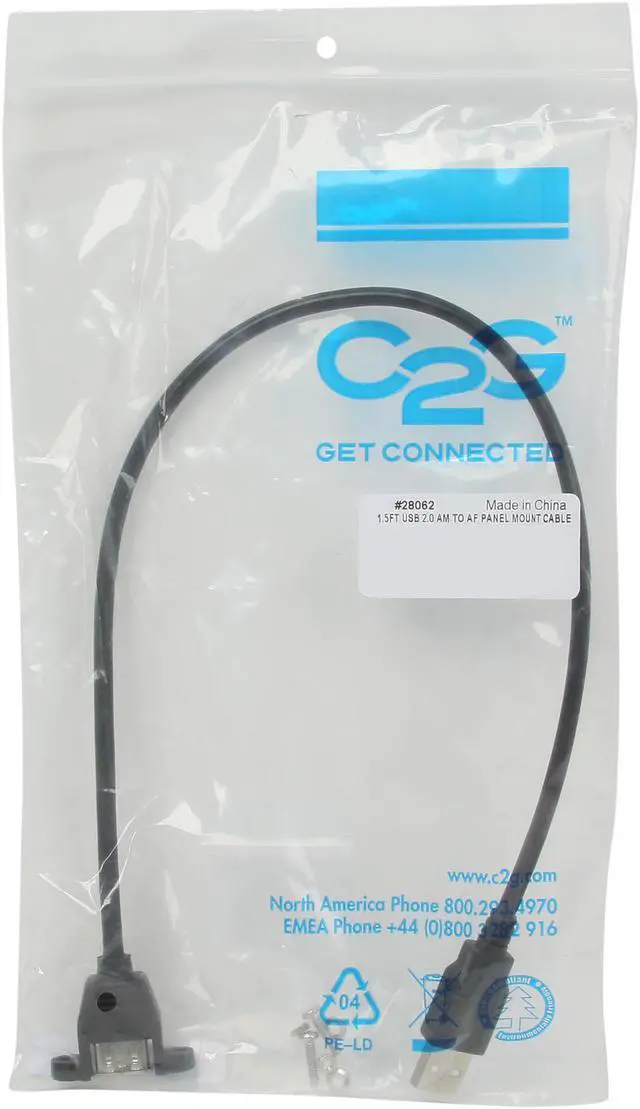 Alt view image 3 of 3 - C2G 28062 Panel-Mount USB 2.0 A Male to A Female Cable, Black (1.5 Feet, 0.45 Meters)