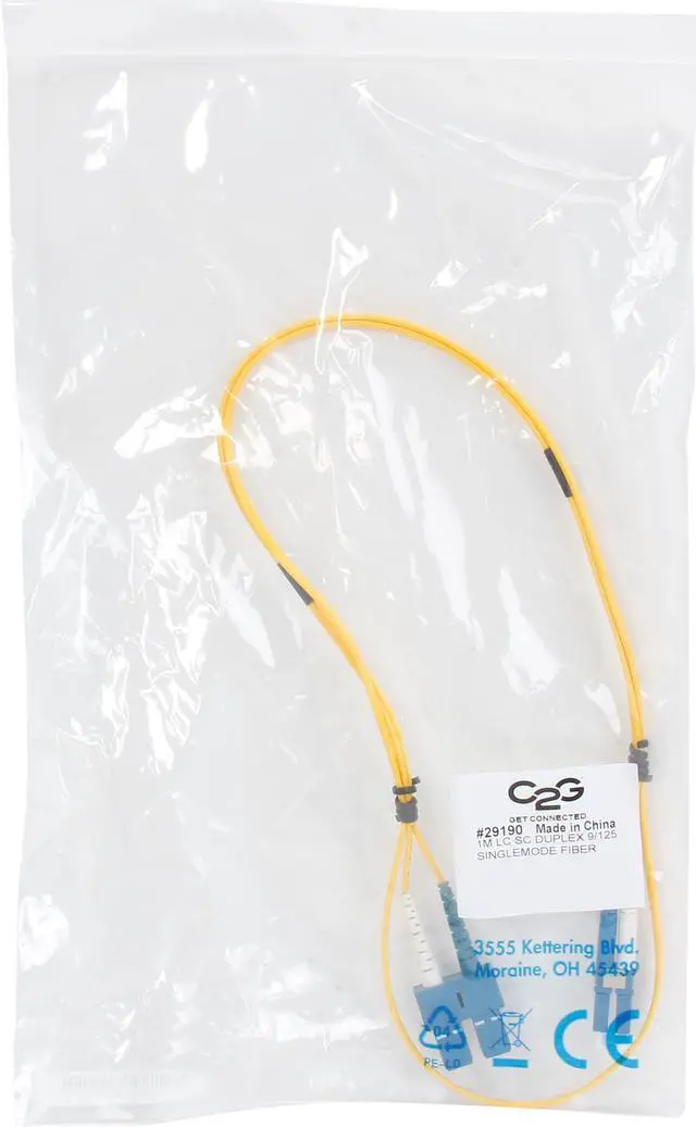 Alt view image 3 of 3 - C2G 29190 OS2 Fiber Optic Cable - LC-SC 9/125 Duplex Single-Mode PVC Fiber Cable, Yellow (3.3 Feet, 1 Meter)