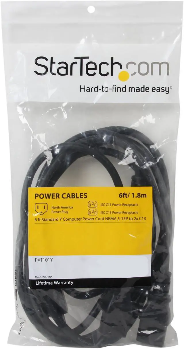 Alt view image 3 of 3 - StarTech.com PXT101Y 6 ft. Standard Y Computer Power Cord NEMA 5-15P to 2x C13