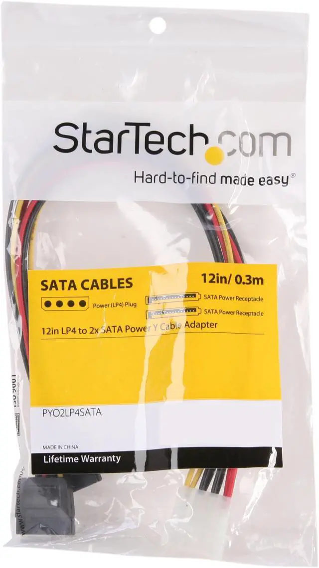 Alt view image 3 of 3 - StarTech.com PYO2LP4SATA 1 ft. LP4 to 2 SATA Internal Power Splitter Cable
