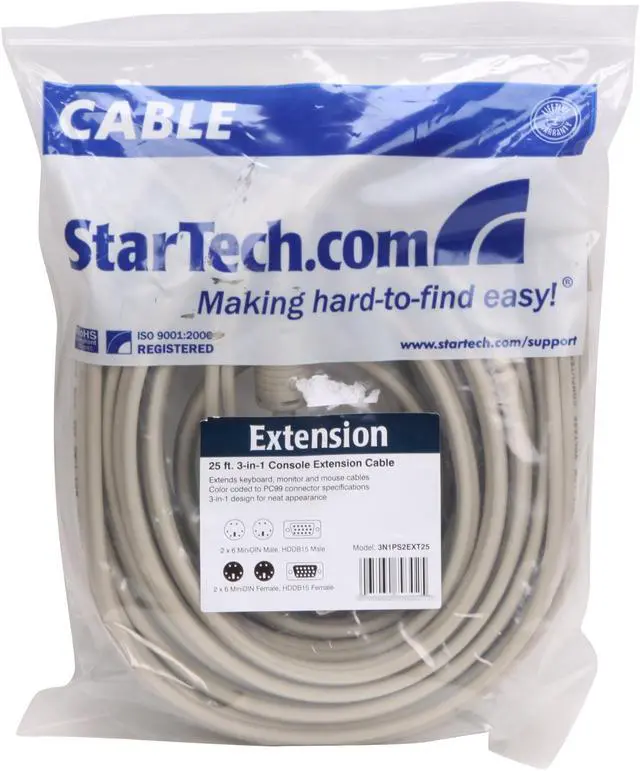 Alt view image 3 of 3 - StarTech.com 25 ft. PC99 3-in-1 Keyboard, Monitor, Mouse Extension Cable 3N1PS2EXT25