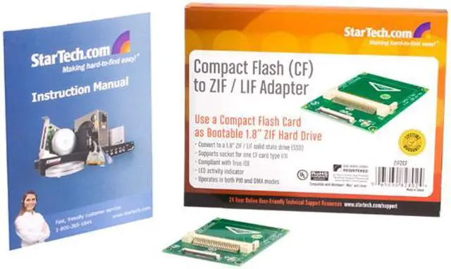 Alt view image 6 of 6 - StarTech 1.8in ZIF LIF to Single Compact Flash SSD Adapter Card