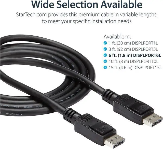 Alt view image 3 of 6 - StarTech.com DISPLPORT6L DisplayPort Cable - 6 ft / 2m - 4K DisplayPort 1.2 Cable - DP to DP Cable