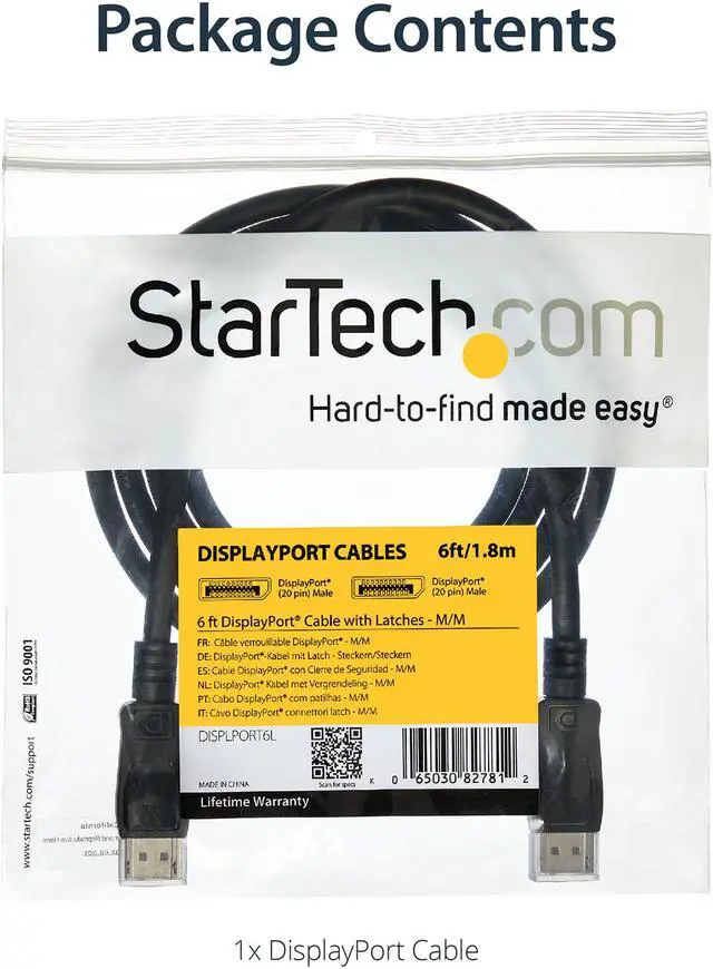 Alt view image 6 of 6 - StarTech.com DISPLPORT6L DisplayPort Cable - 6 ft / 2m - 4K DisplayPort 1.2 Cable - DP to DP Cable