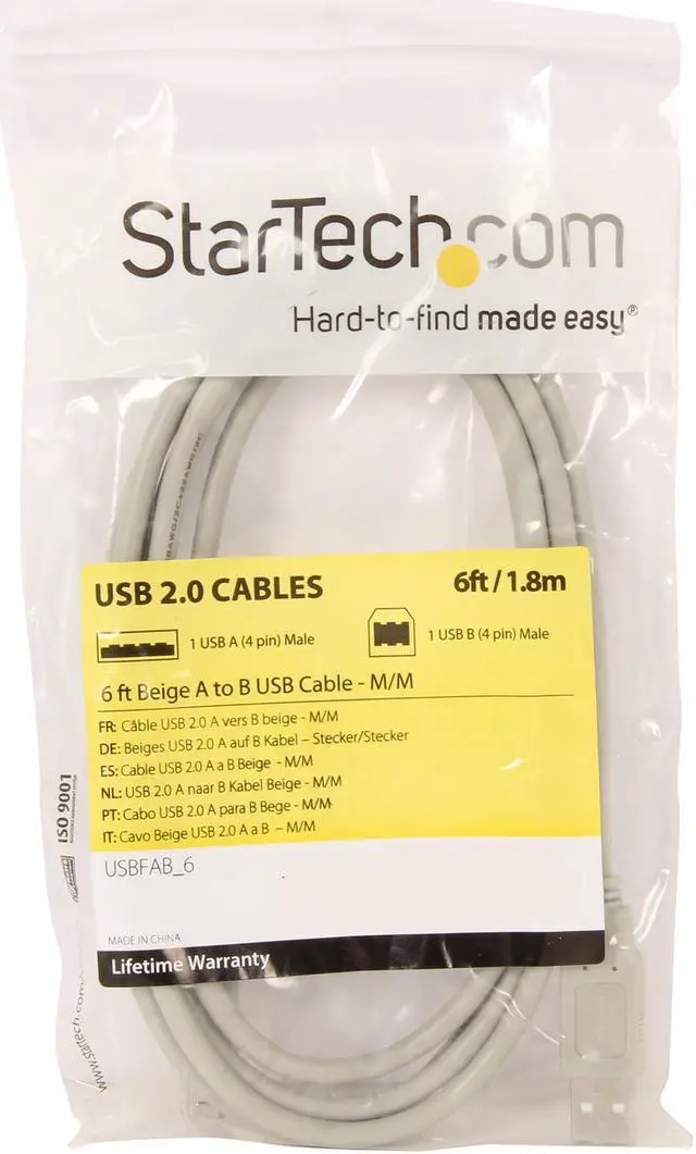 Alt view image 3 of 3 - StarTech.com USBFAB_6 Beige USB 2.0 A to B Cable - M/M