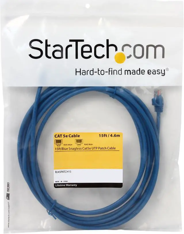 Alt view image 3 of 3 - StarTech.com RJ45PATCH15 15 ft. Cat 5E Blue Snagless UTP Patch Cable