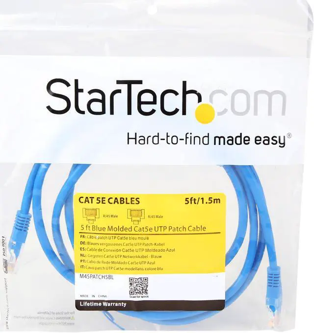 Alt view image 3 of 3 - StarTech.com M45PATCH5BL 5 ft. Cat 5E Blue Cat. 5E UTP Patch Cable