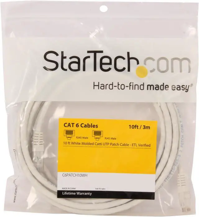 Alt view image 3 of 3 - StarTech.com C6PATCH10WH 10 ft. Cat 6 White Molded UTP Patch Cable