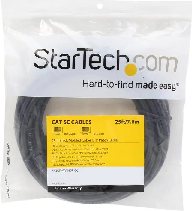Alt view image 3 of 3 - StarTech.com M45PATCH25BK 25 ft. Cat 5E Black UTP Patch Cable