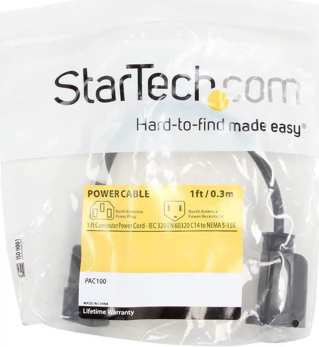 Alt view image 3 of 3 - StarTech.com PAC100 1 ft Computer Power Cord - C14 to NEMA 5-15R - 1ft IEC 320 C14 to 5-15R Power Cable