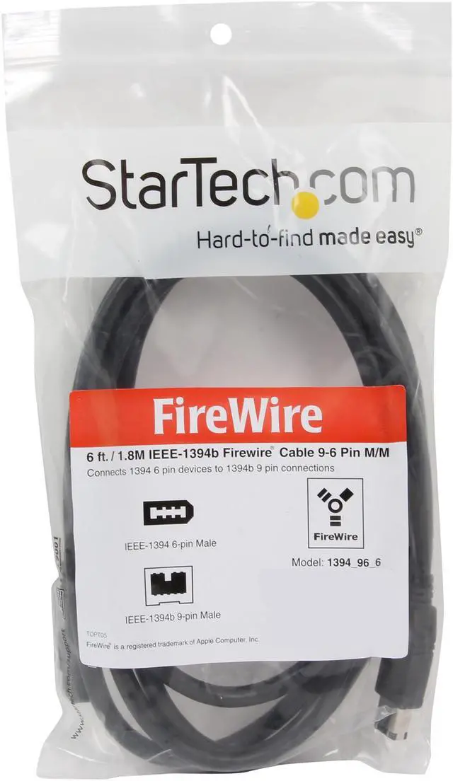 Alt view image 3 of 3 - StarTech.com 1394_96_6 6 ft. IEEE-1394 Firewire Cable 9 Pin to 6 Pin M/M Male to Male