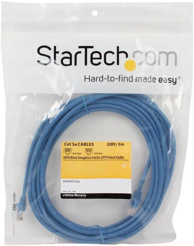 Alt view image 3 of 3 - StarTech.com RJ45PATCH20 20 ft. Cat 5E Blue Snagless UTP Patch Cable