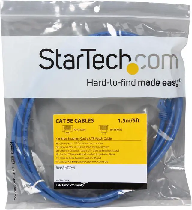 Alt view image 3 of 3 - StarTech.com RJ45PATCH5 5 ft. Cat 5E Blue Snagless UTP Patch Cable
