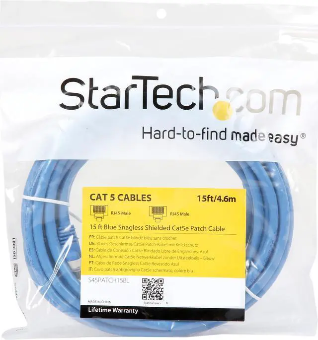 Alt view image 3 of 3 - StarTech.com S45PATCH15BL 15 ft. Cat 5E Blue Shielded (Snagless) (350 MHz) STP Patch Cable