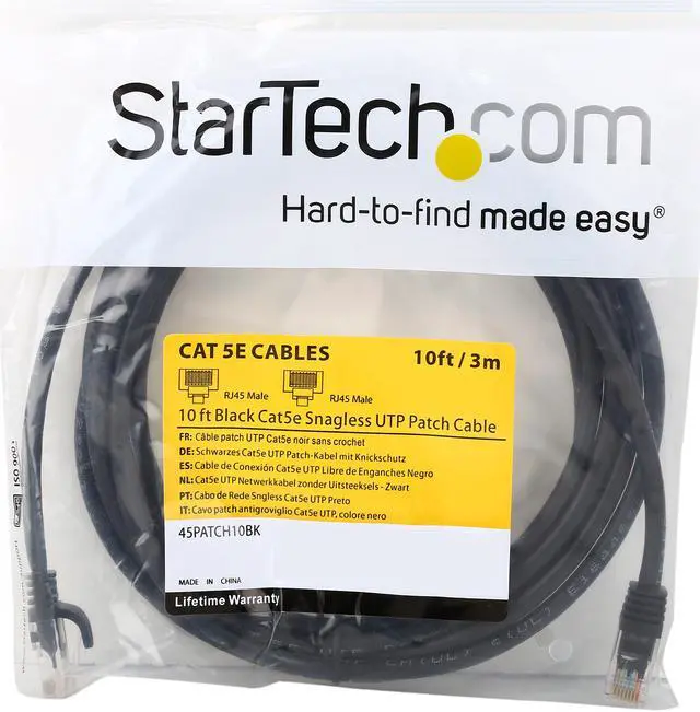 Alt view image 3 of 3 - StarTech.com 45PATCH10BK 10 ft. Cat 5E Black Cat5e Snagless Patch Cable