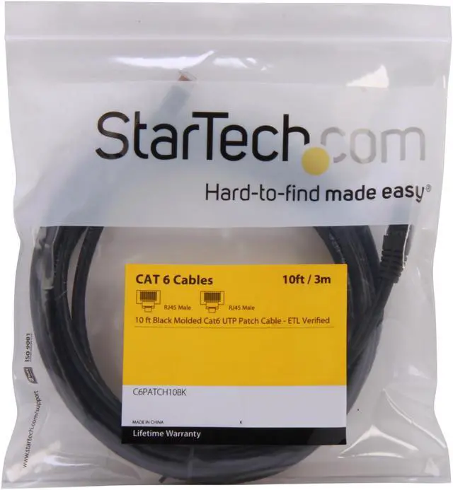 Alt view image 3 of 3 - StarTech.com C6PATCH10BK Cat6 Ethernet Cable - 10 ft - Black - Patch Cable - Molded Cat6 Cable - Network Cable - Ethernet Cord - Cat 6 Cable - 10ft