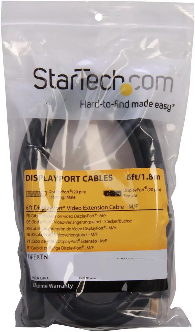 Alt view image 3 of 3 - StarTech.com DPEXT6L 6 ft. Black Connector A: 1 - DisplayPort (20 pin; Latching) Male
Connector B: 1 - DisplayPort (20 pin) Female DisplayPort Video Extension Cable Male to Female