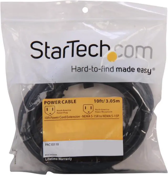 Alt view image 3 of 3 - StarTech.com PAC10110 10ft Power Cord Extension - NEMA 5-15R to NEMA 5-15P