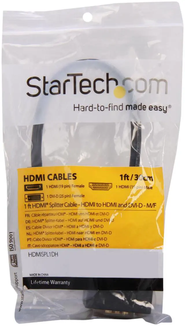 Alt view image 3 of 3 - StarTech.com HDMISPL1DH 1 ft. Black Splitter Cable