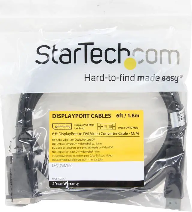 Alt view image 3 of 3 - StarTech.com DP2DVIMM6 6 ft / 2m DisplayPort to DVI Video Converter Cable - M/M - 2 Meter DP to DVI Cable Adapter