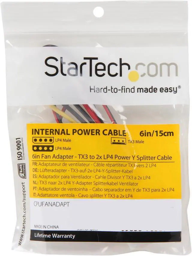 Alt view image 3 of 3 - StarTech.com CPUFANADAPT 6.1 in. 6in Fan Adapter - TX3 to 2x LP4 Power Y Splitter Cable