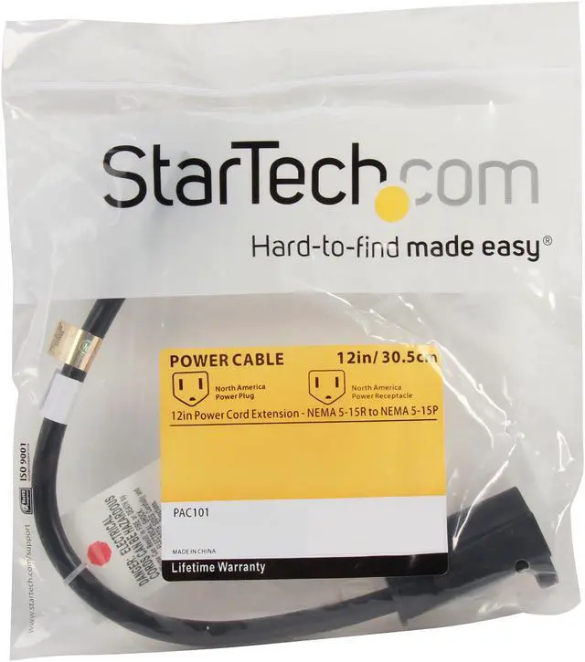Alt view image 3 of 3 - StarTech.com Model PAC101 12" Power Cord Extension - NEMA 5-15R to NEMA 5-15P Male to Female