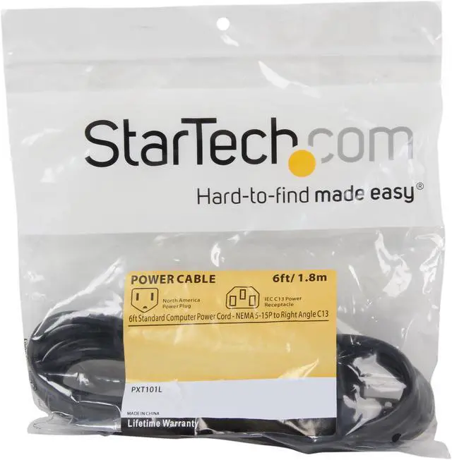 Alt view image 3 of 3 - StarTech.com PXT101L 6 ft. Standard Computer Power Cord - NEMA 5-15P to Right Angle C13 Male to Female