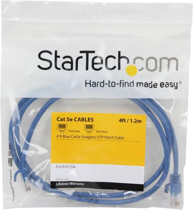 Alt view image 3 of 3 - StarTech.com RJ45PATCH4 4 ft. Cat 5E Blue Network Cable