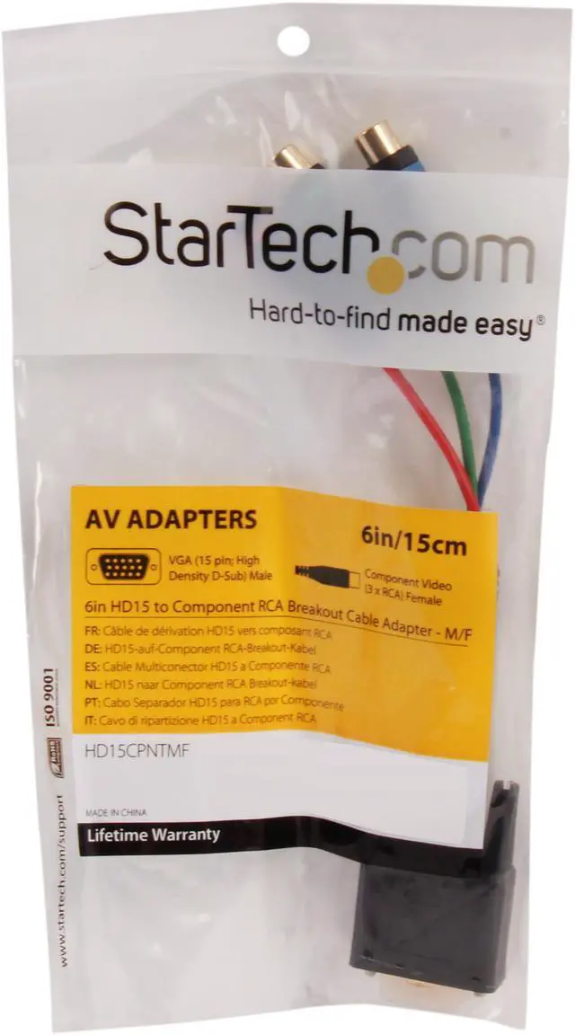 Alt view image 5 of 5 - StarTech.com HD15CPNTMF No 6in HD15 to Component RCA Breakout Cable Adapter - M/F